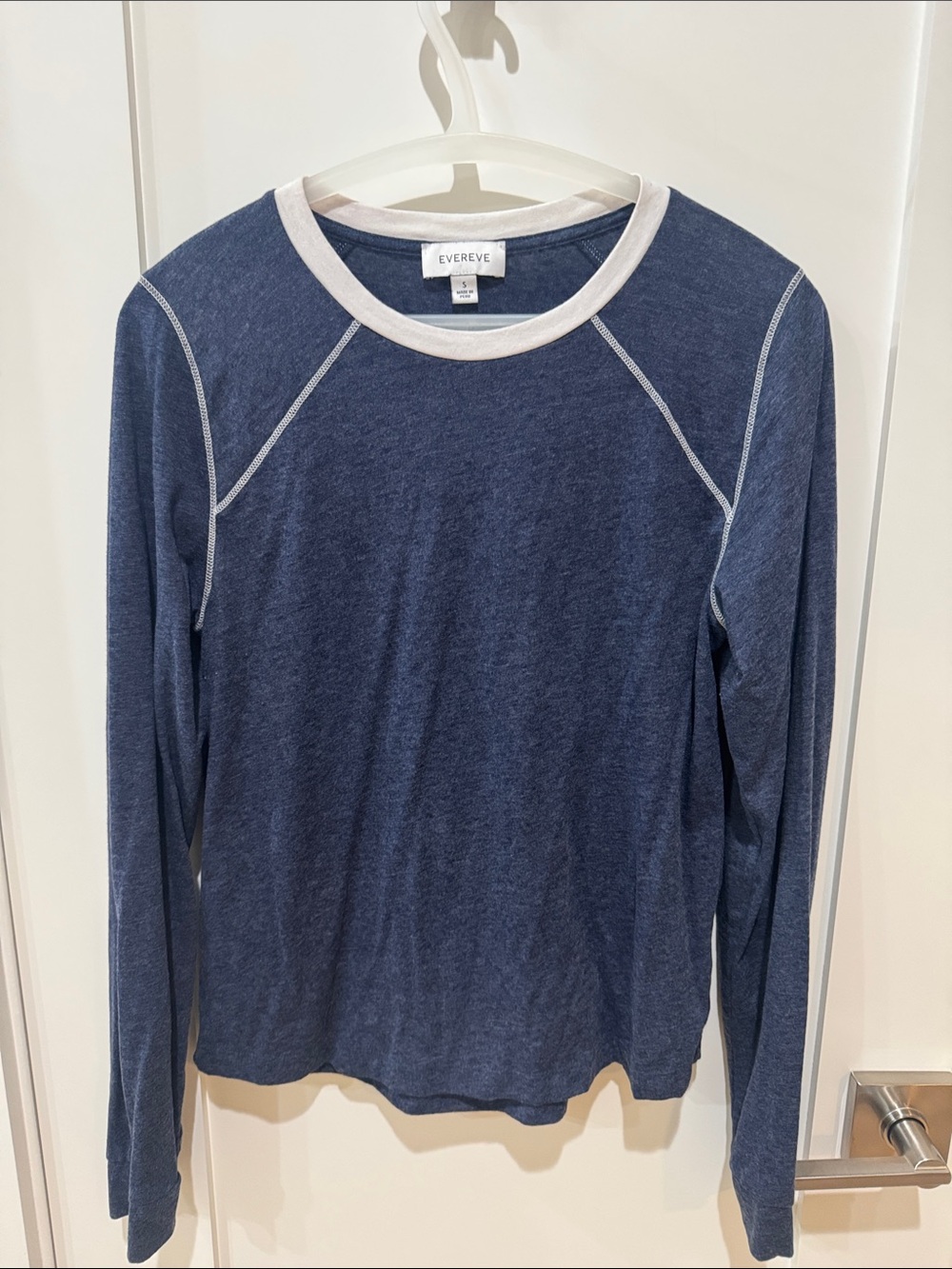 Evereve Navy Long Sleeve Crew with White Contrast Trim